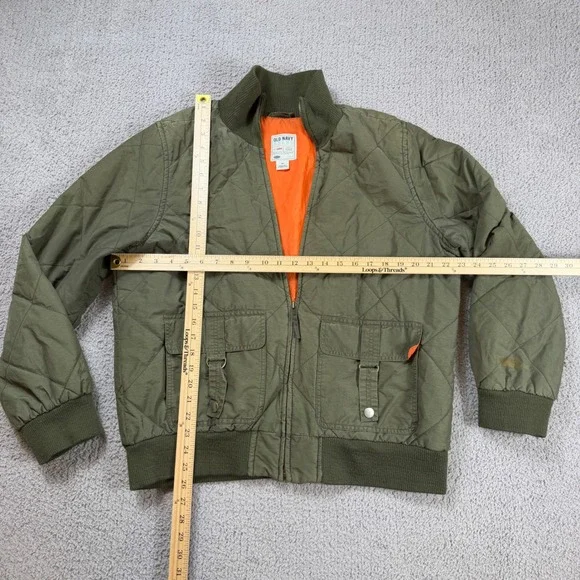 Quilted Bomber Jacket Mens XXL Olive Green Military MA1 Orange Lining Old Navy - Picture 2 of 7
